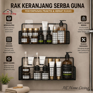 HL Rak Keranjang Jaring Tempel Dinding Rak Gantung Persegi Kamar Mandi Dan Bumbu Dapur