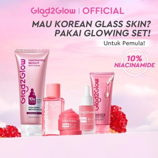 Glad2Glow Cerah Glowing Bundle 4in1-Brightening Moisturizer+Serum+Cleanser+toner+Peeling solution+Retinol 10%Niacinamide skincare paket pembersih perawatan kulit mencerahkan warna kulit pelembab wajah g2glow official store