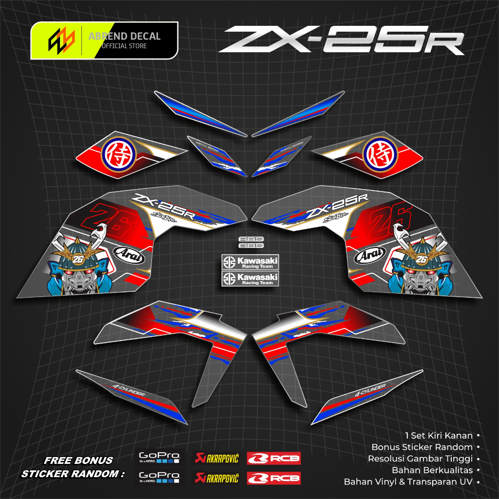 แถบสะท้อนแสง UV ZX25R LIVERY DANI ARAI SHOGUN / ZX25R สติ๊กเกอร์ / สติ๊กเกอร์ KAWASAKI ZX25R