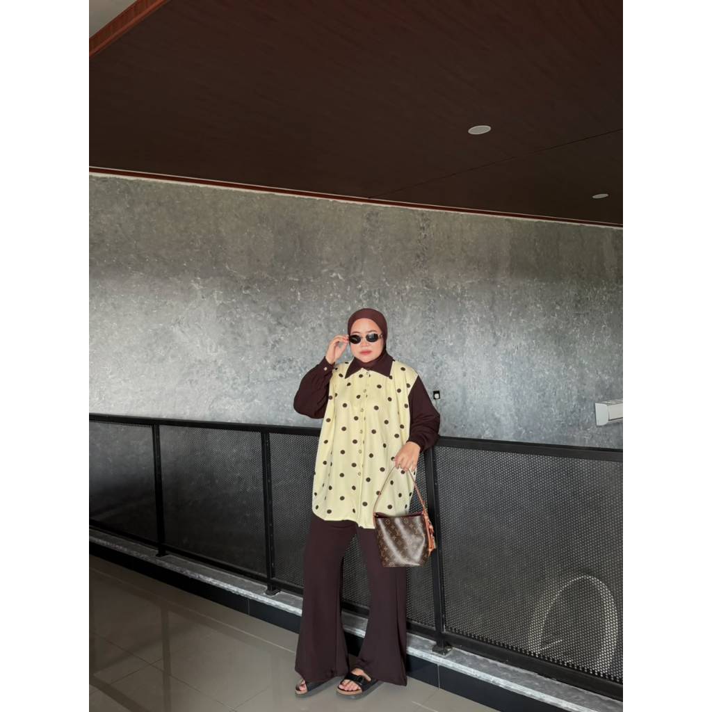 KEMEJA Denacollections - Shadira Series Polka Cutbray Pants Set Long Sleeve Shirt Nursing Womens Ove