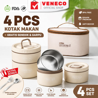 Kotak Makan Bento Box 4 Pcs Stainless Steel Tahan Suhu Tinggi Anti Karat