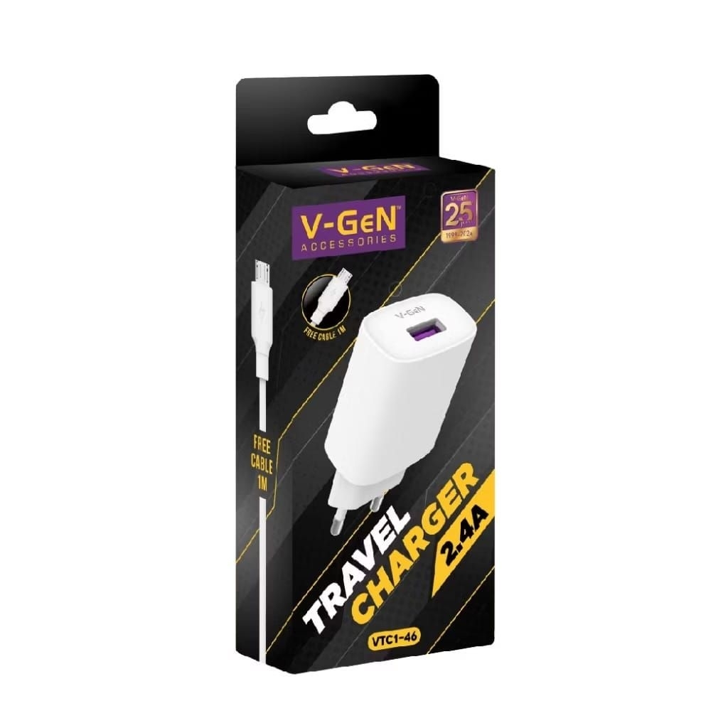 V-GeN VTC1-46 2.4A Travel Charger Adapter ฟรีสาย Micro VGEN USB 1M