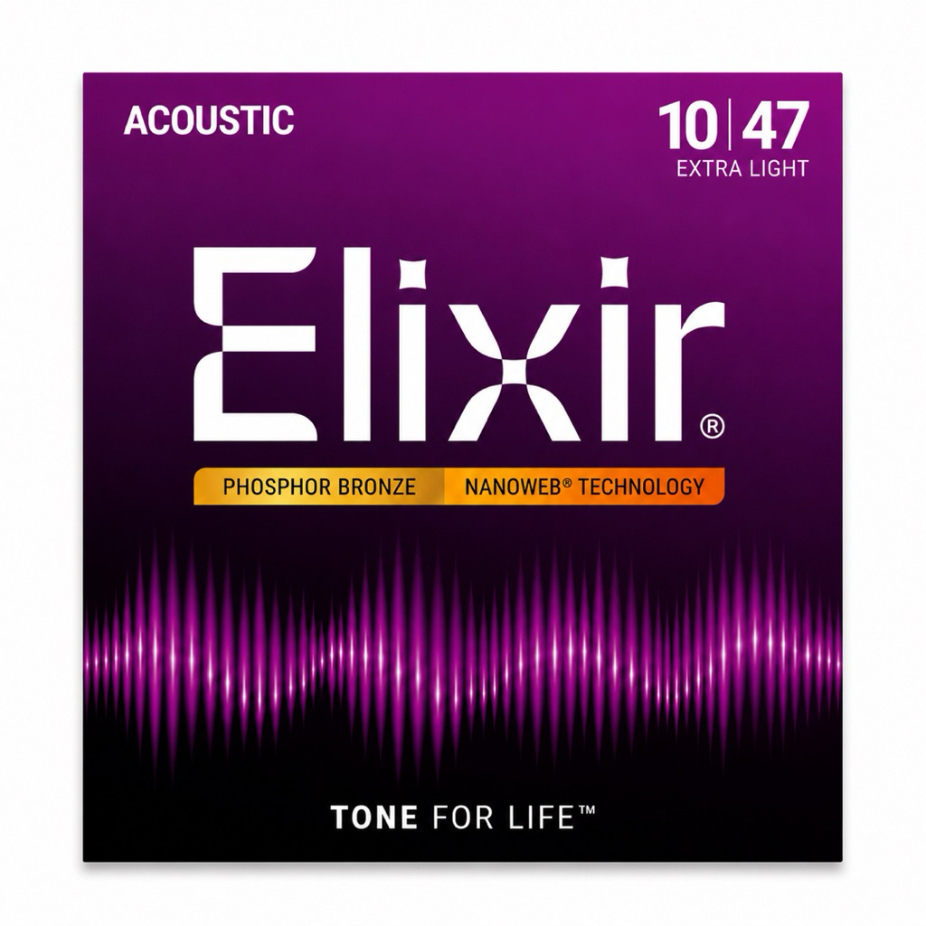 สายกีต้าร์โปร่ง Elixir 10-47 Phosphor Bronze Nanoweb สายกีต้าร์โปร่งน้ําหนักเบาพิเศษดั้งเดิม