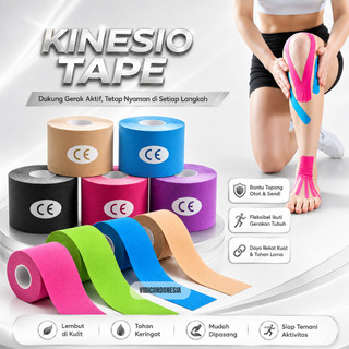 Tape Sport Plester Kinesio Otot Gym Futsal Sepakbola Running Volley Kinesiology ukuran 2.5 cm X 5 m