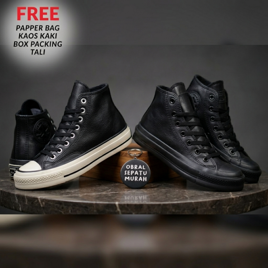 CONVERSE ALL STAR HIGH TRIPLE รองเท้าหนังสีดําแบบเต็ม 36 - 43