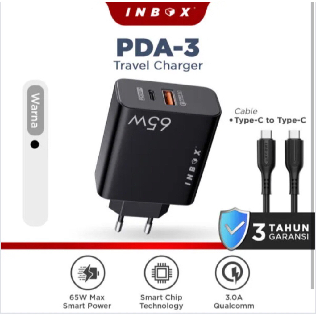 INBOX - ปลั๊กไฟ TRAVEL CHARGER PDA-3 65W พร้อมสาย Type - C TO Type - C 65W