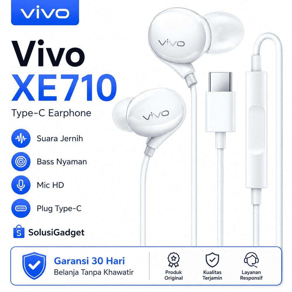 Vivo XE710 หูฟัง Type C ชุดหูฟังสเตอริโอดั้งเดิมไมโครโฟน HD HiFi