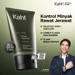 Kahf Face Wash Oil and Acne Care 100 ml - Sabun Cuci Muka Pria untuk Membantu Lawan Jerawat dan Kontrol Minyak - Daily Use, Salicylic Acid, Hilangkan Prone, Bekas Beruntusan, Hydrating, Calm, Menenangkan, Hydration, Control