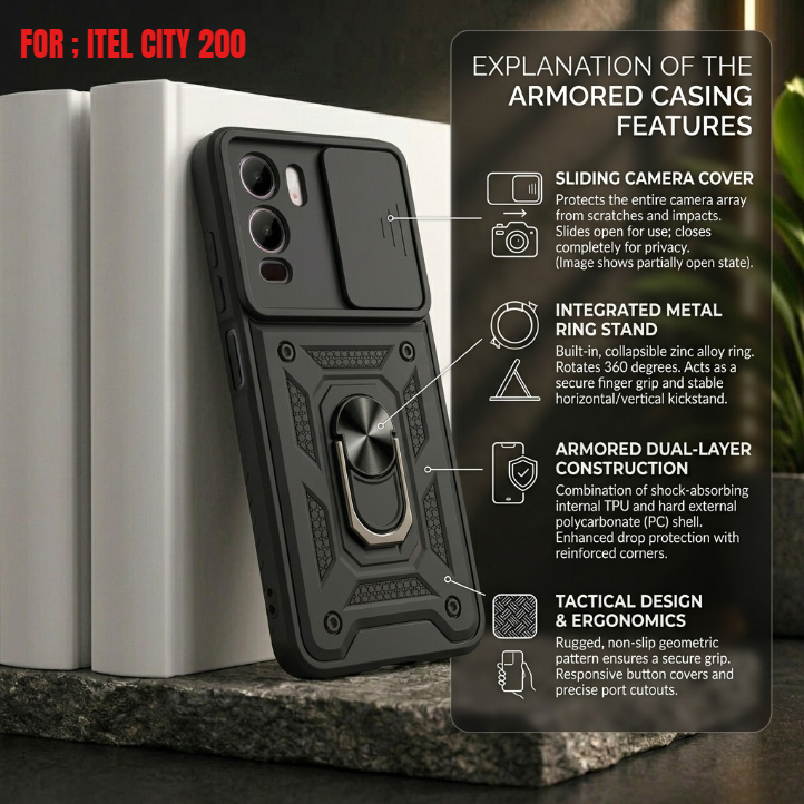 ITEL CITY 200 SLIDE RING CASE ARMOR TRANSFORMER BLACK MILITARY PROTECTION RING HOLDER ฝาหลัง