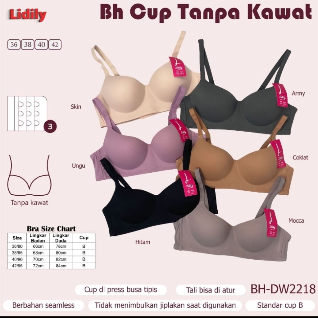 Lifily Push Up Bra BH H1901/ DW2218 ตะขอโฟมฟรีลวด 3 ถ้วย AB 3/4 (36-42) ไร้รอยต่อ