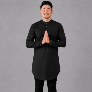 Eight Nineteen Baju Koko Kurta Pria Cowok Lengan Panjang Hitam Black Polos Kurta Pakistan Kemeja Koko Ada Big Size Jumbo