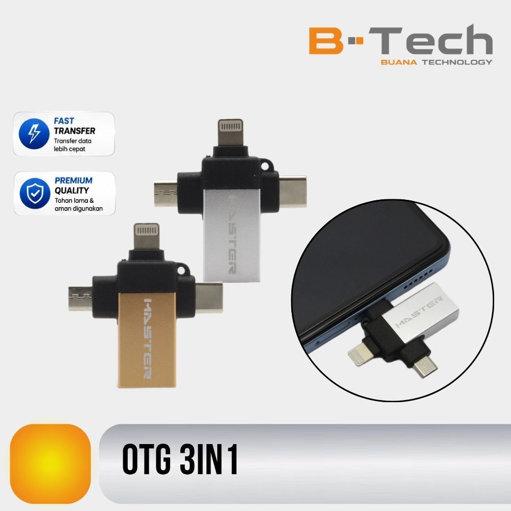 อะแดปเตอร์ OTG 3 IN 1 LED MASTER Type C, Micro และ Iphone เป็น USB 3.0 วัสดุสแตนเลสระดับพรีเมียม