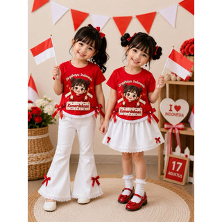 Setelan Anak Perempuan Kemerdekaan 17 Agustus Merah Putih Karakter Lucu HUT RI Usia 2-8 Tahun