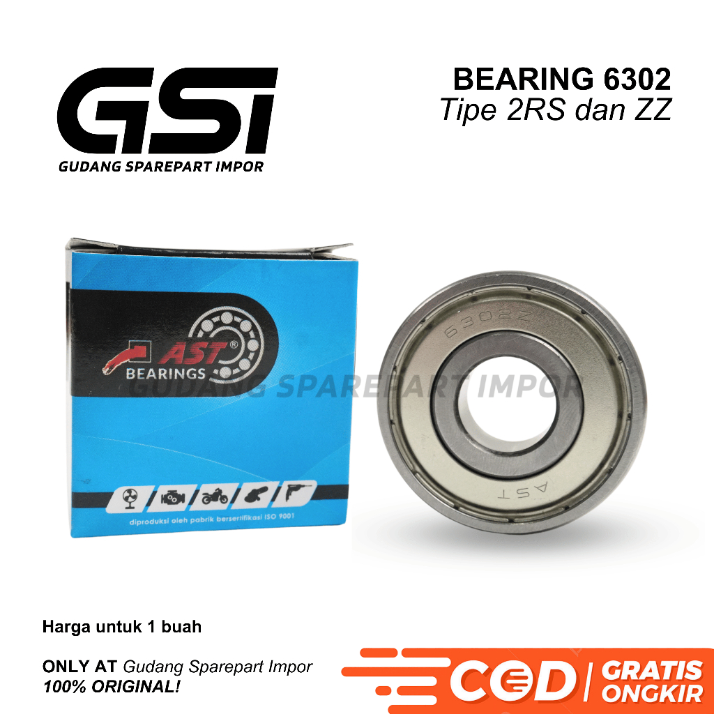AST Bearing 6302 2RS / 6302ZZ Laker Laher