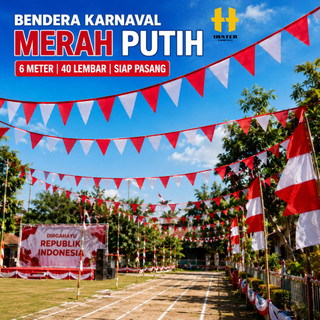 Bendera Karnaval Merah Putih 6 Meter Isi 40 Bendera Segitiga Umbul Umbul 17 Agustus HUT RI Dekorasi Kemerdekaan