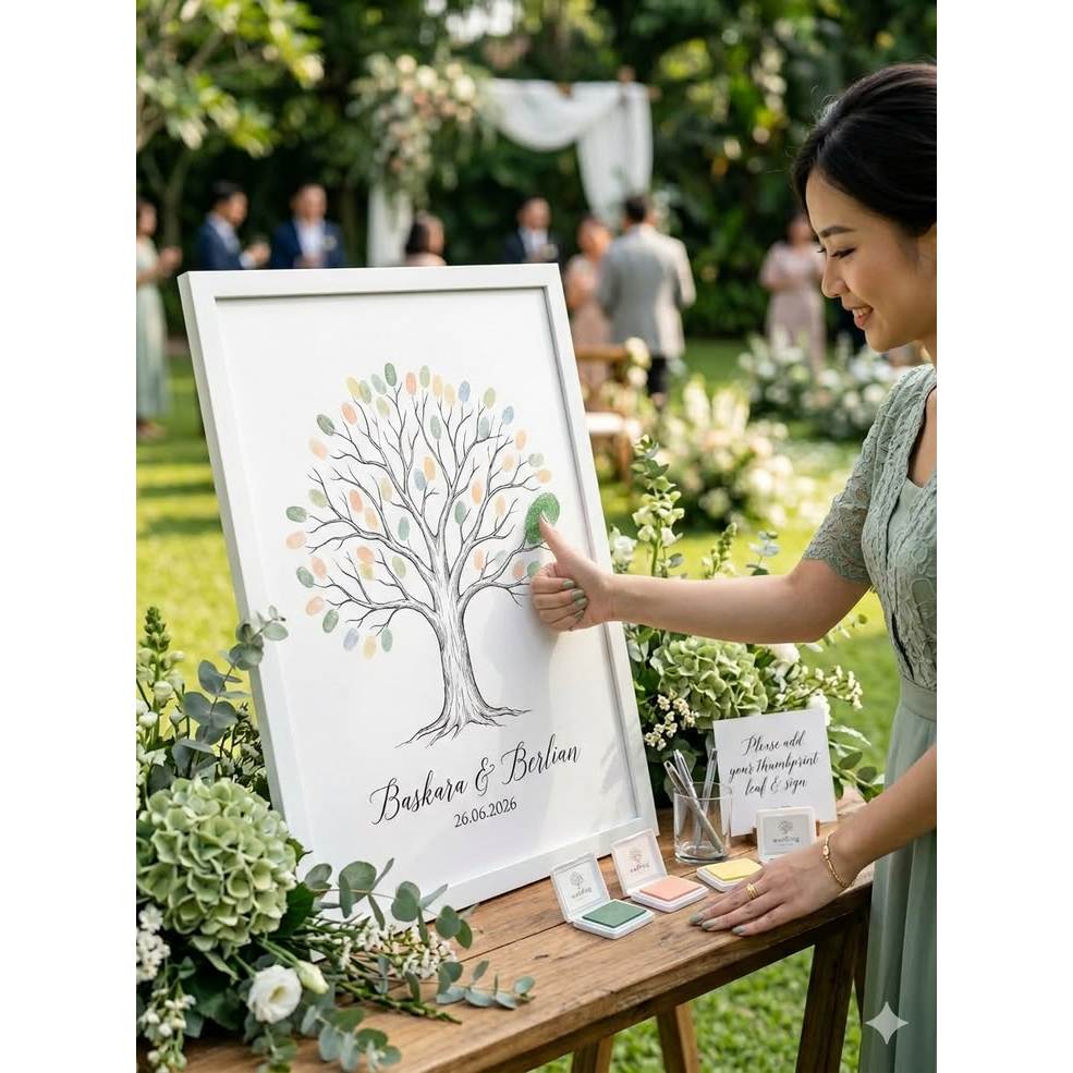 ผ้าใบ WEDDING TREE FINGGERBOOK UK 60x40 / THUMB STAMP GUEST BOOK / UNIQUE GUEST BOOK / WEDDING DECOR