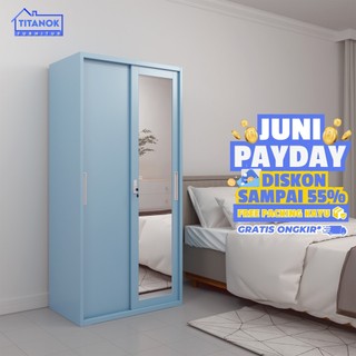 Titanok Official Lemari Pakaian Besi 2 Pintu Sliding Jumbo Panjang - 90cm/120cm 1/2 Batang Rak Baju