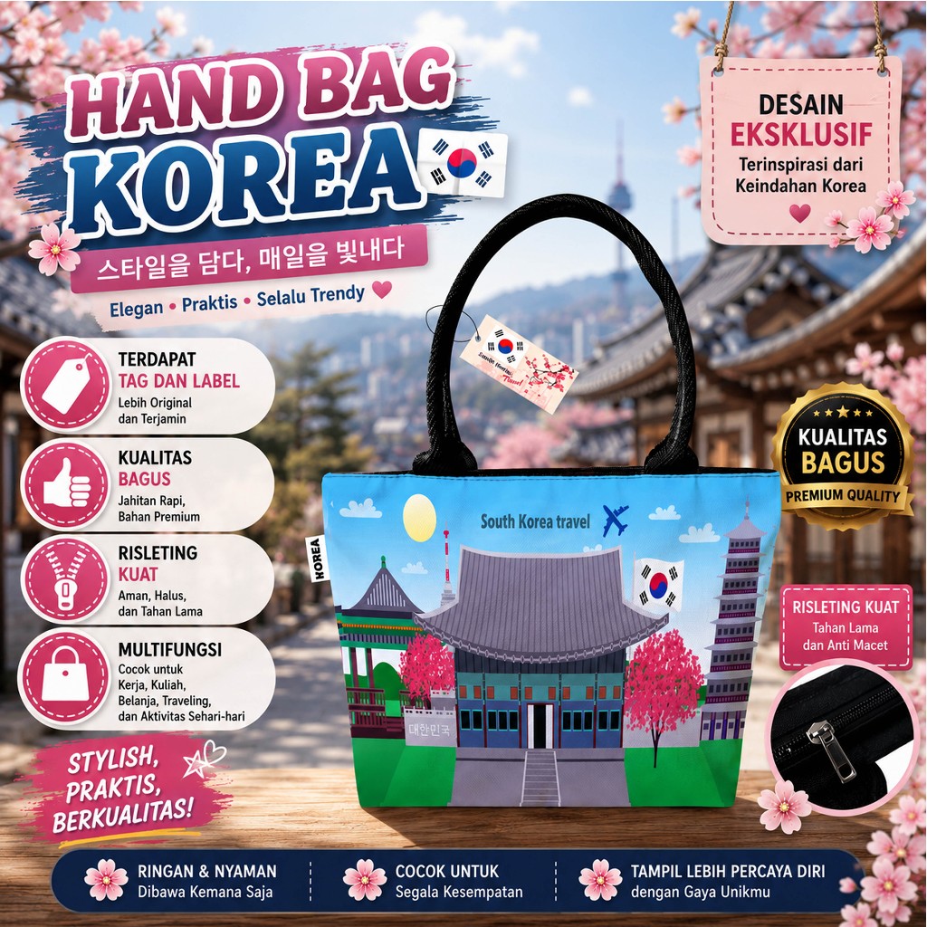 KOREAN THEME HAND BAG, JING JING BAG WITH RATTAN WEBBING STRAP TRO1