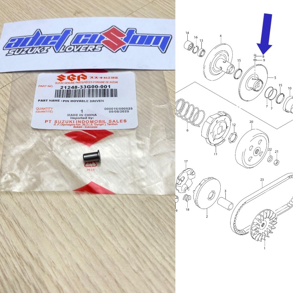 Original SGP Pulley PIN สําหรับ Suzuki Spin / Skywave / Skydrive / Hayate Original SGP 21248-33G00-0