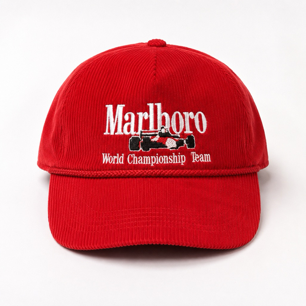 MERAH Vintage Racing 90s Old School Red Corduroy Hat