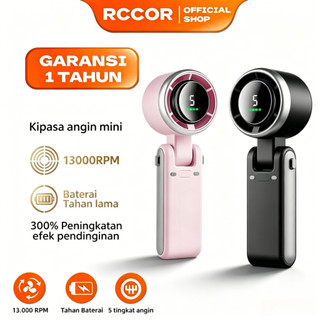 RCCOR Kipas Portable Angin Mini 3-in-1 (Genggam/Leher/Meja) – Turbo 13000 RPM, 5 Level Angin, USB Charging