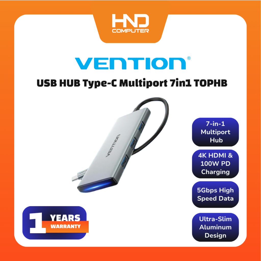 Vention USB HUB Type C 5IN1 Vention USB HUB Type-C Multiport 7in1 TOPHB