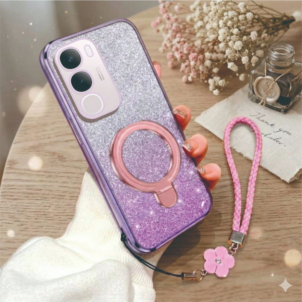 Soft Case Vivo Y19s Y19s Pro Y17s Y22 Y22s Y27 Y27s Luxury Glitter แหวน Magsafe ฟรี Lanyard ดอกไม้