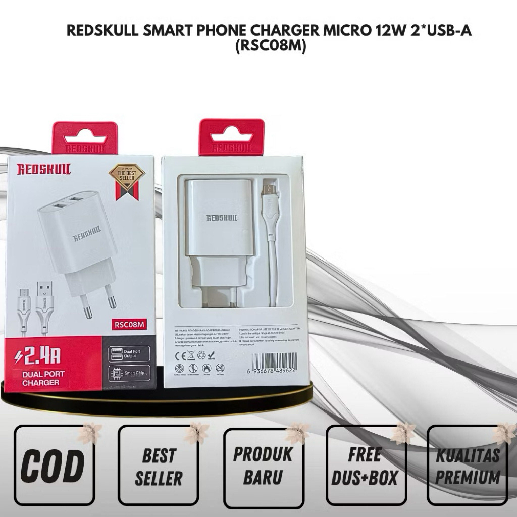 Redskull RSC08M Charger Micro 12W 2.4A Dual USB พร้อมสาย Micro 1M RSC08