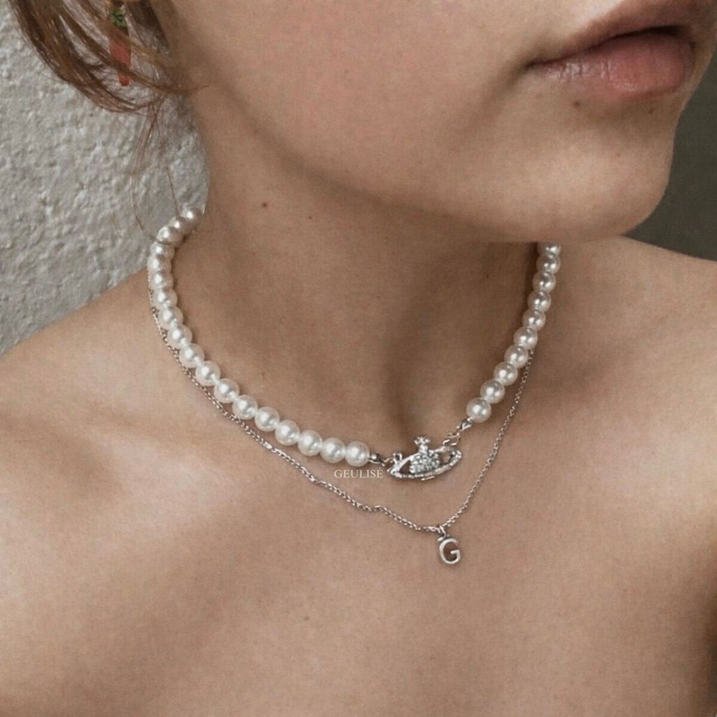 Geulise - สร้อยคอ ROXANNE | Statement Pearl Necklace Y2K Pearl Necklace Aesthetic Pearl Choker Neckl