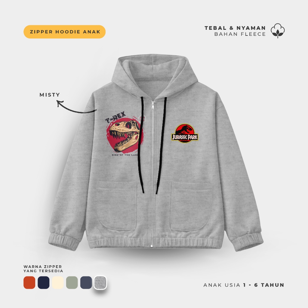 T-rex Dino Soft Zipper Pocket Jacket สําหรับเด็กอายุ 1-6 ปี