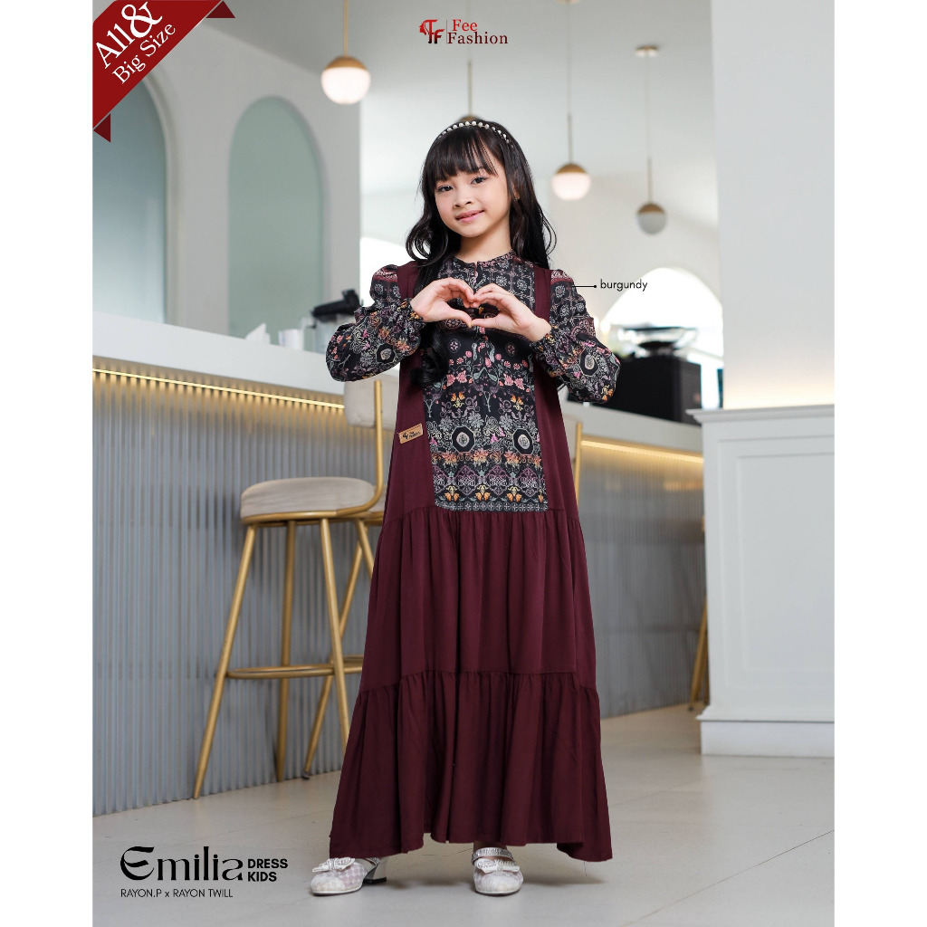 ค่าธรรมเนียมแฟชั่น Emilia Dress Kids ผ้าเรยอนทอลายทแยง พรีเมี่ยม