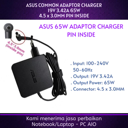 ASUS 19v 3.42a 4.5x3.0mm Pin 65W E1404 E1404F E1404FA E1404G E1404GA A1404Z Square Adaptor Charger O