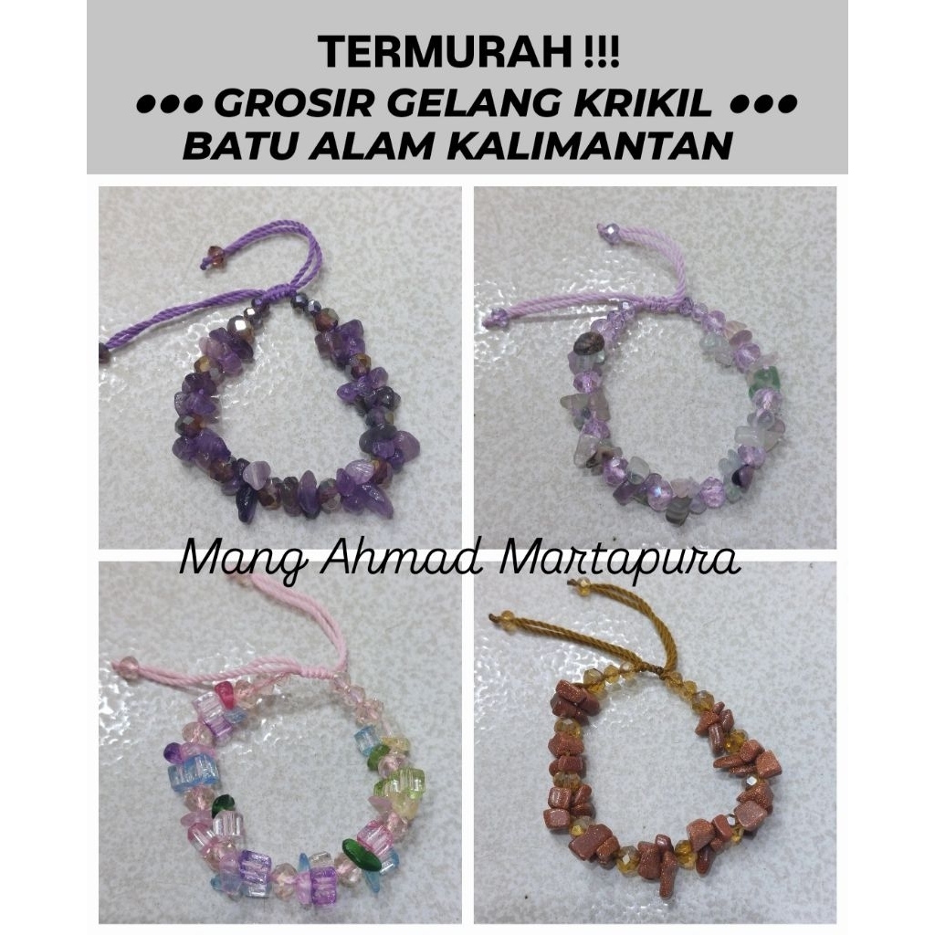 Viral Bracelet Pebble Stone Drawstring ผู้ใหญ่ หินธรรมชาติ Pebbles Kalimantan Original