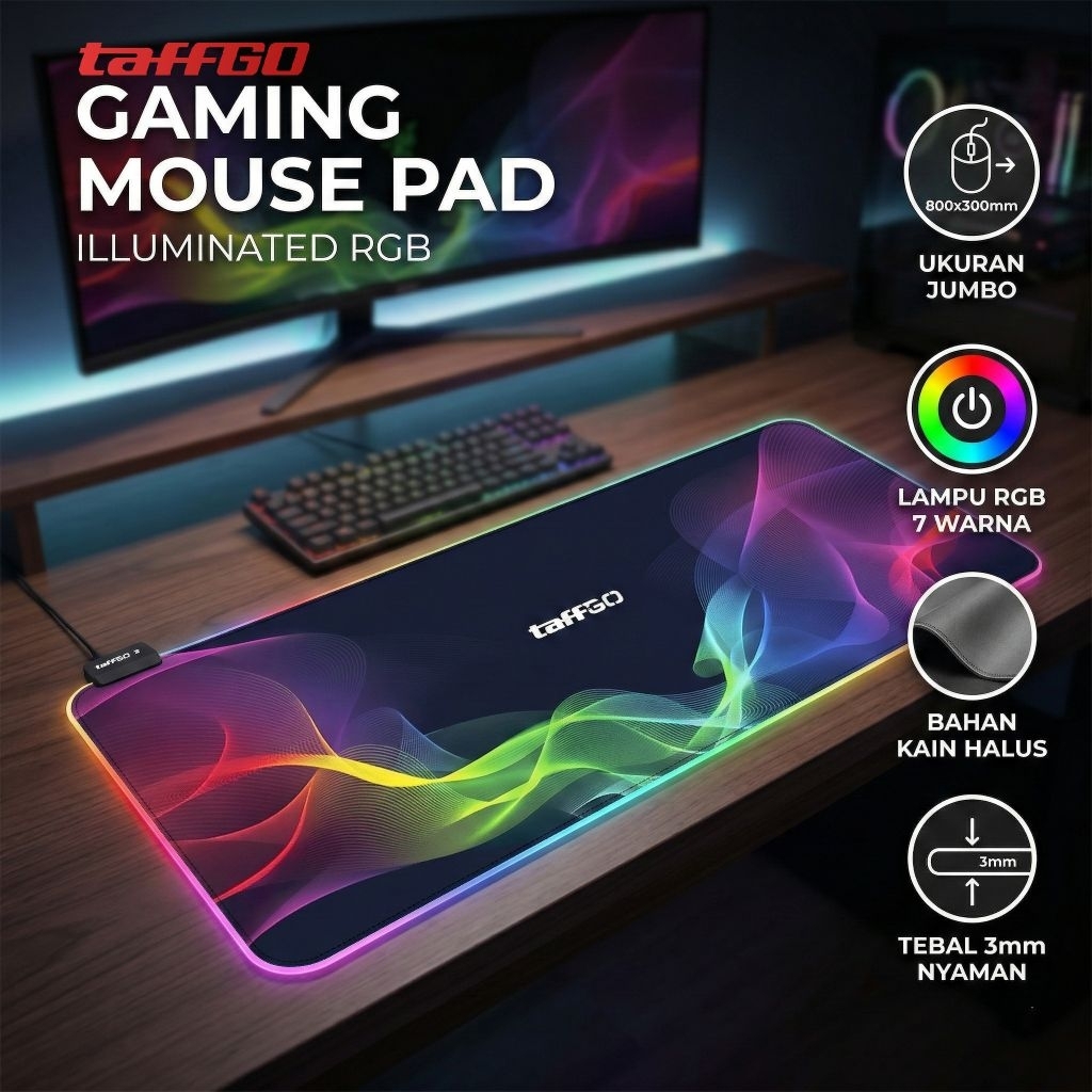PM77-TaffiGO ASUS ROG Gaming Mouse Pad Illuminated RGB 800x300x3mm - แผ่นรองเมาส์ ROG หลากสี - แผ่นร
