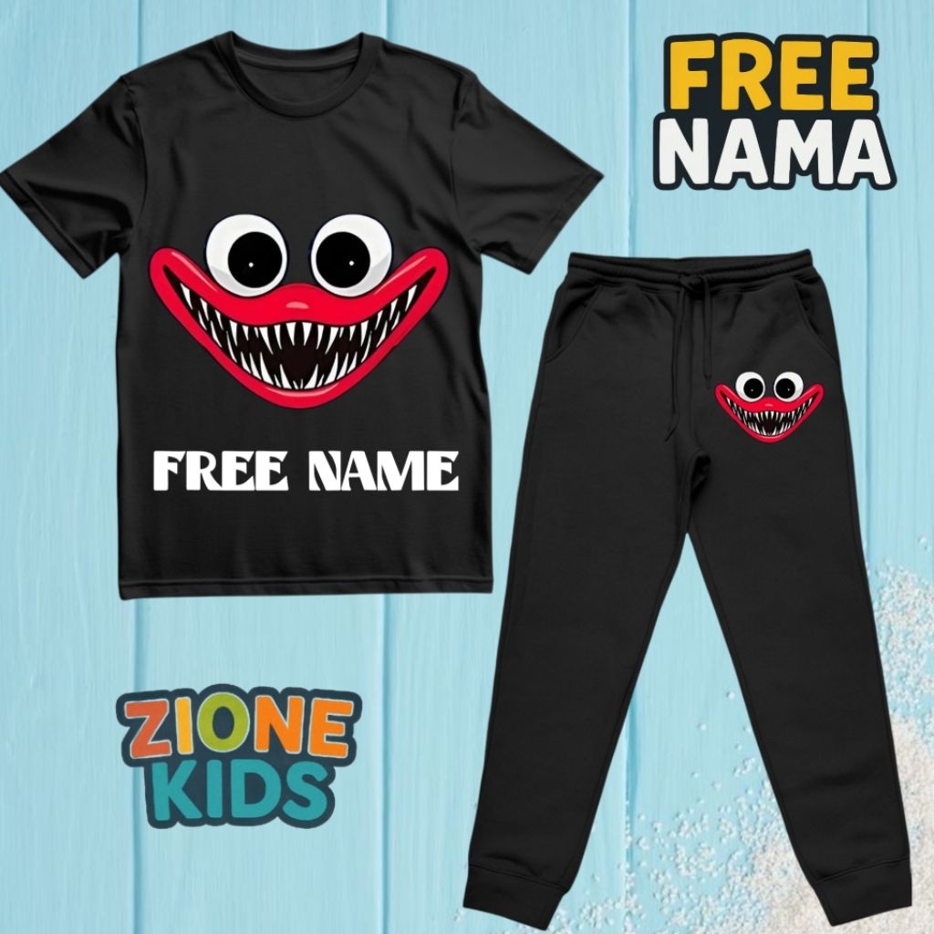 Huggy Wuggy สูทตัวยาวสําหรับเด็กชื่อที่กําหนดเอง | เสื้อผ้าเด็กตัวละคร Huggy Wuggy | Zione ชุดนอนเด็