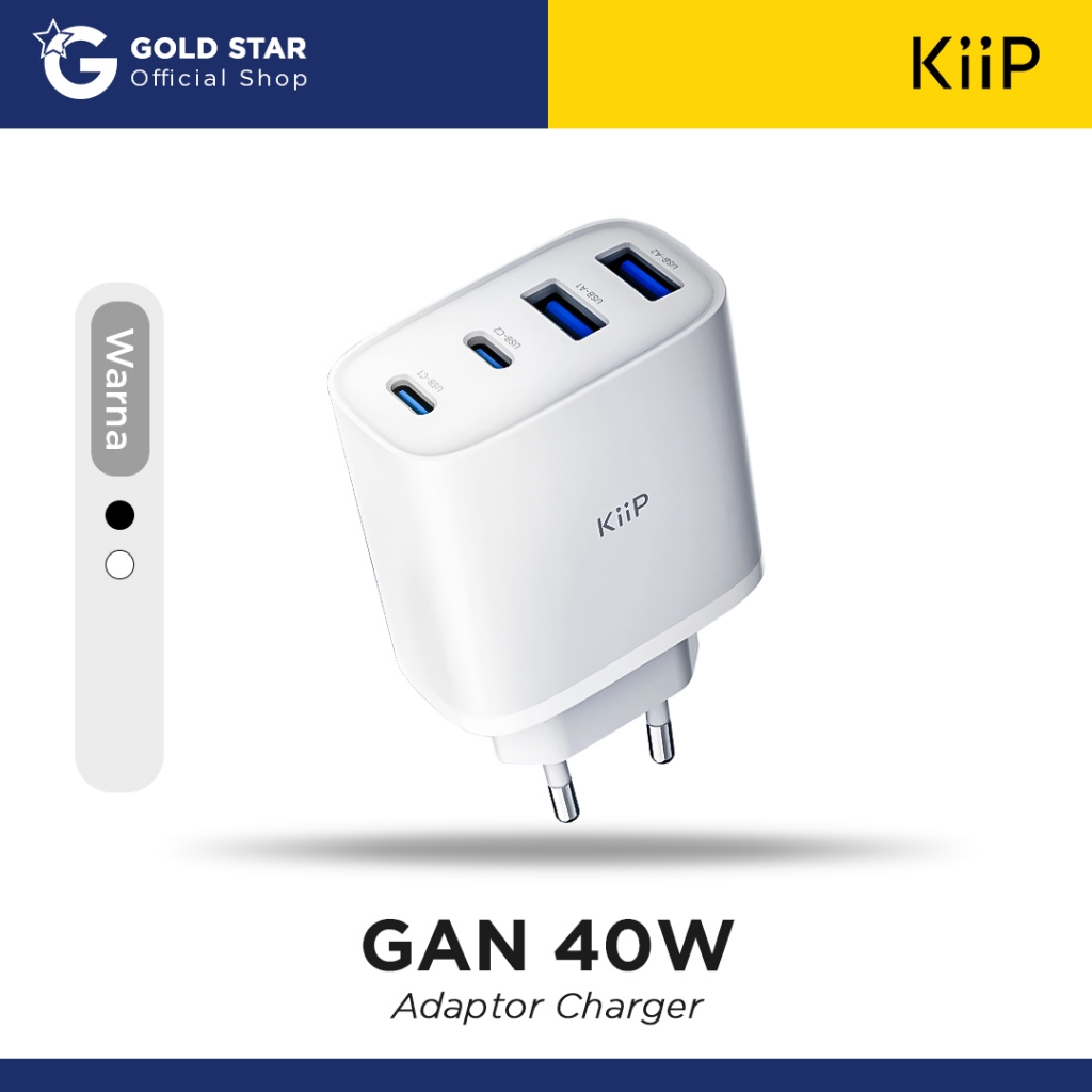 KiiP G40W Charger Adaptor GaN 40W 4-Port PD Fast Charging