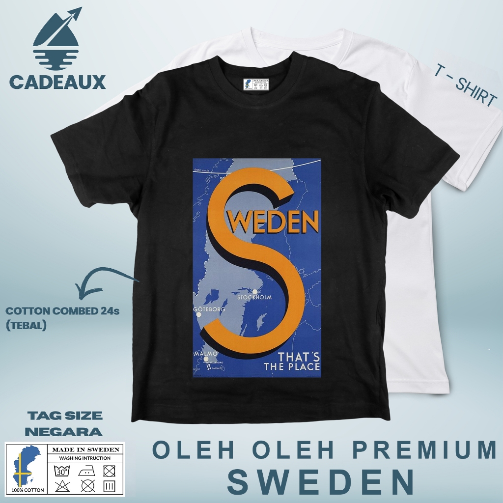 SWEDEN 8 SOUVENIR เสื้อยืด SWEDEN STATE TAG เสื้อยืดผ้าฝ้าย Combed 24s SOUVENIR ของขวัญพรีเมี่ยม
