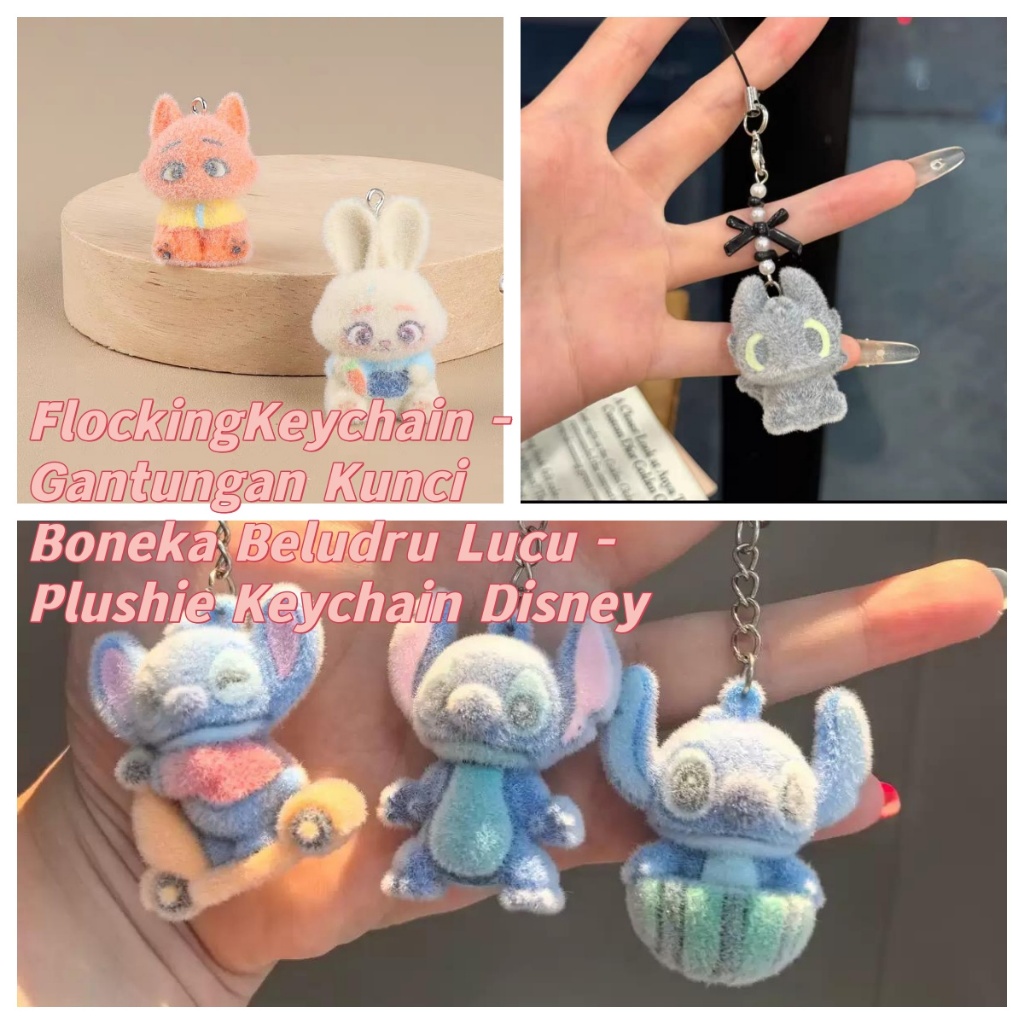 พวงกุญแจ GANTUNGAN Flocking - พวงกุญแจตุ๊กตากํามะหยี่น่ารัก - พวงกุญแจ Disney Plushie/ สําหรับตัวละค