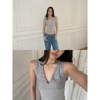 SUE TANK // RUE เสื้อกล้าม V Neck Lace Basic Cotton Stretch
