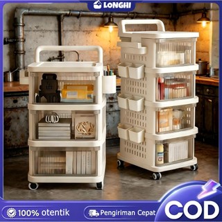 Rak Troli Dorong Penyimpanan Kosmetik Serbaguna Rak Tingkat Dapur Roda Praktis Multifungsi