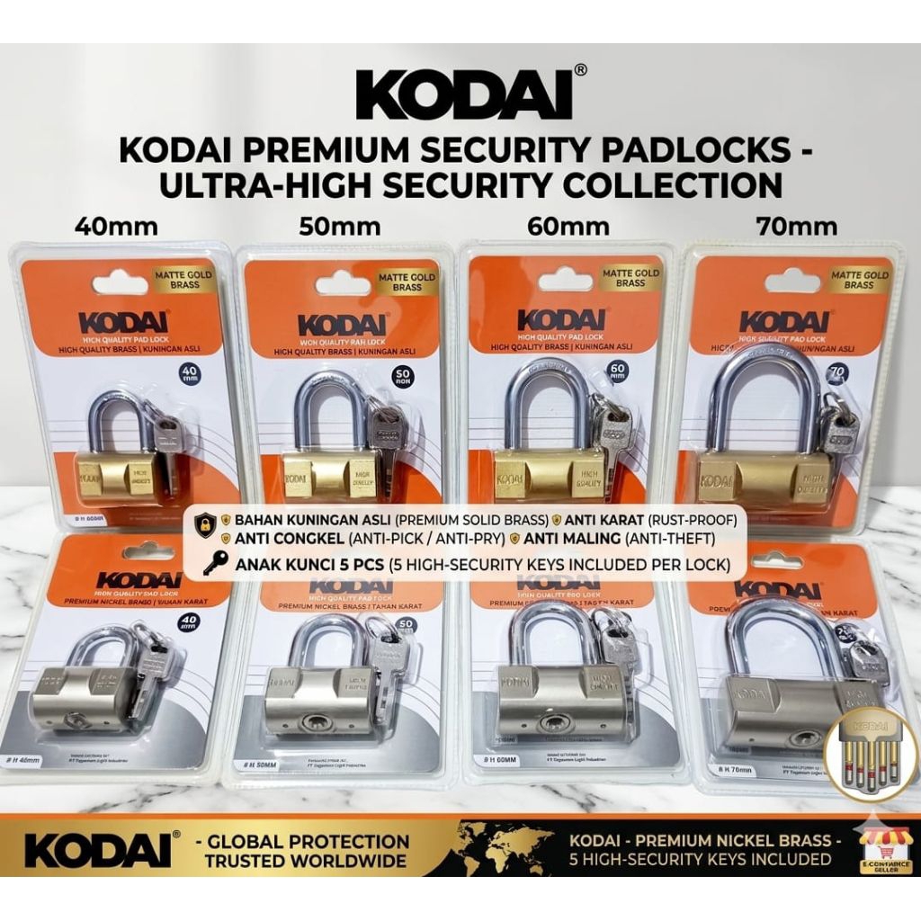 ! KODAI BRASS FENCE PADDLOCK 40-50-60-70MM - HOUSE FENCE PADDLOCK - GATE PADDLOCK