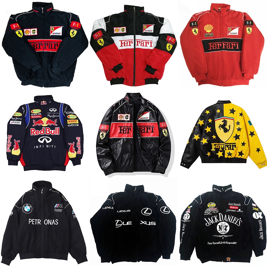 GTY Ferrari F1 Racing Jacket เย็บปักถักร้อยพรีเมี่ยม Vintage หนัง Varsity Jacket ร่มชูชีพกีฬา Windbr