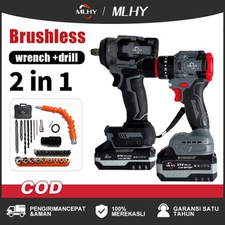 MLHY Bor dan wrench 800NM Brushless 3IN1 Tanpa Kabel Kunci pas isi ulang baterai lithium dan bor listrik Set Kopar + Full set