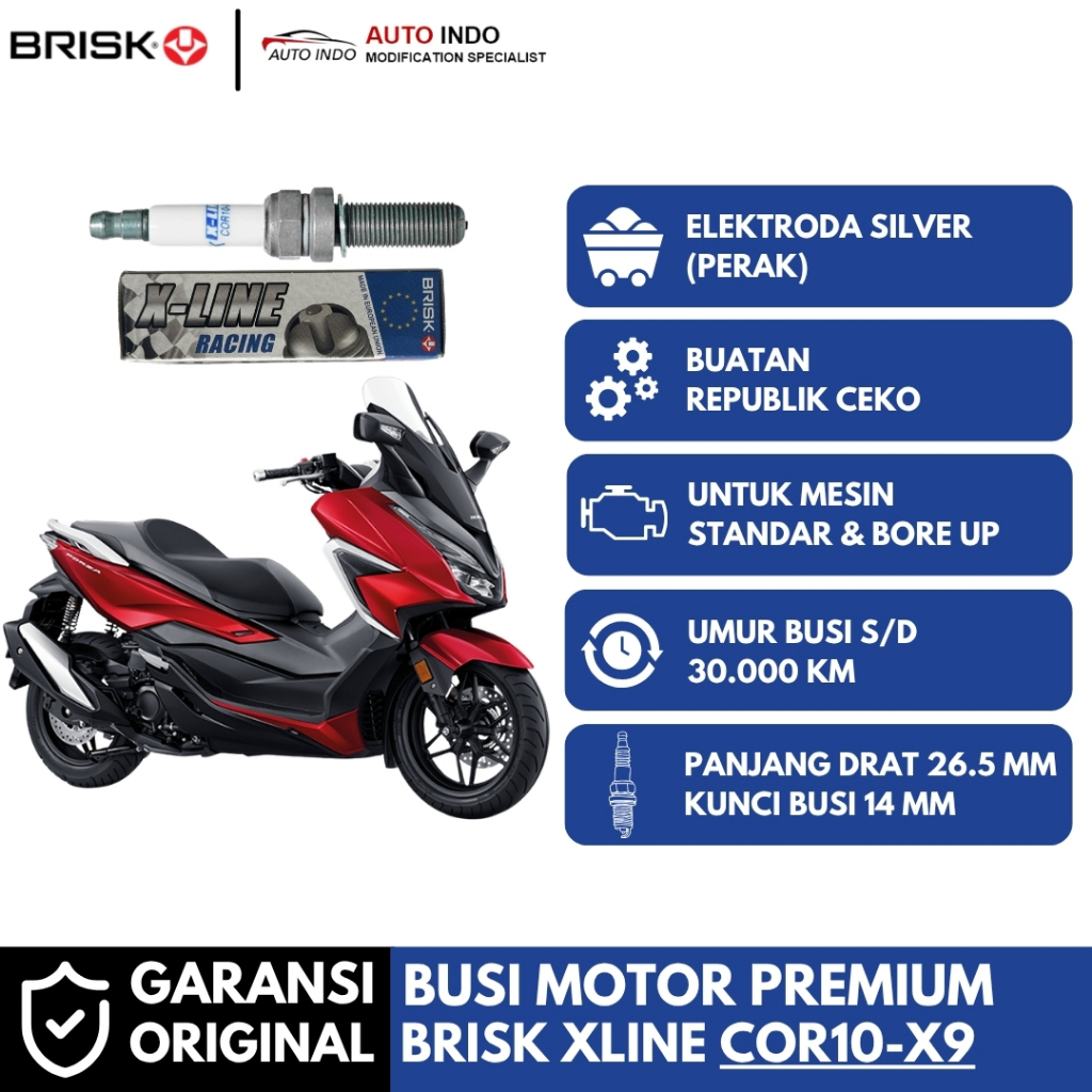 หัวเทียนรถจักรยานยนต์ Brisk Xline Racing COR10-X9 สําหรับ Honda Forza 250 | ประกัน BRISK ดั้งเดิม