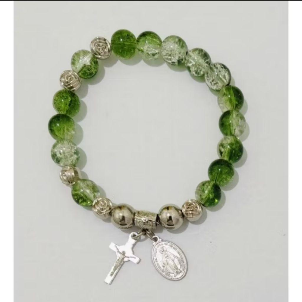 G1883 HEAVY PEARL ROSARY BRACELET CRYSTAL GLASS SPIRITUAL BRACELET