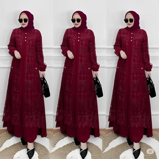 Gamis Wanita Terbaru Hayya Dress Bahan Crinkle Mix Brukat Size M - XXL LD 100 - 120 Cm Pakaian Wanita Baju Muslim Wanita Modern Gamis Model Terbaru 2023 Kekinian Maxy Dres Free Outer