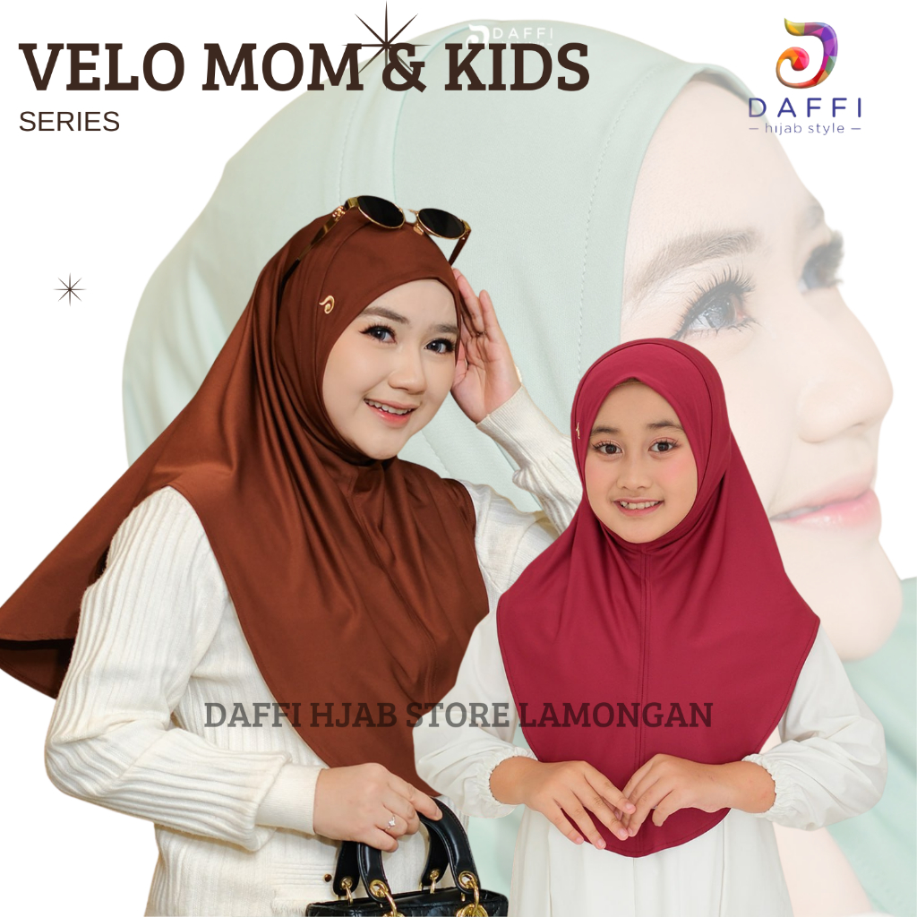 Daffi Hijab - Velo Mom and Kids Instant Jersey Couple Hijab สําหรับแม่และเด็ก Premium Non Ped