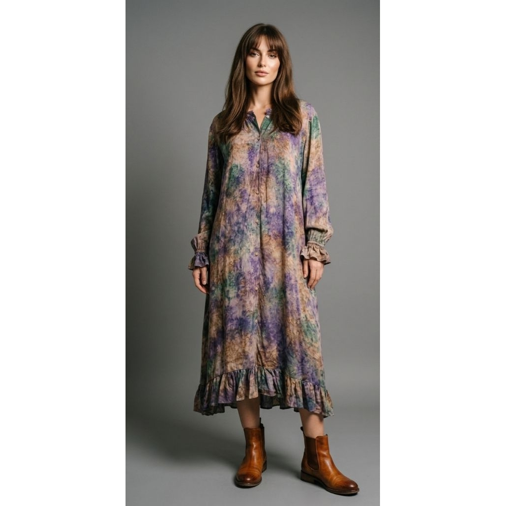 MaLa Tie dye Batik Tunic Dress with PurpLe Motif