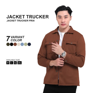 BROGUY Jaket Pria Trucker Fleece Tebal - Caramel