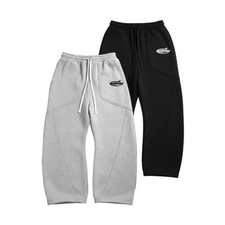 KAFTOVIA Celana Panjang Baggy Sweatpants Pecah Pola Katun Fleace Grey Black Loose Akenko